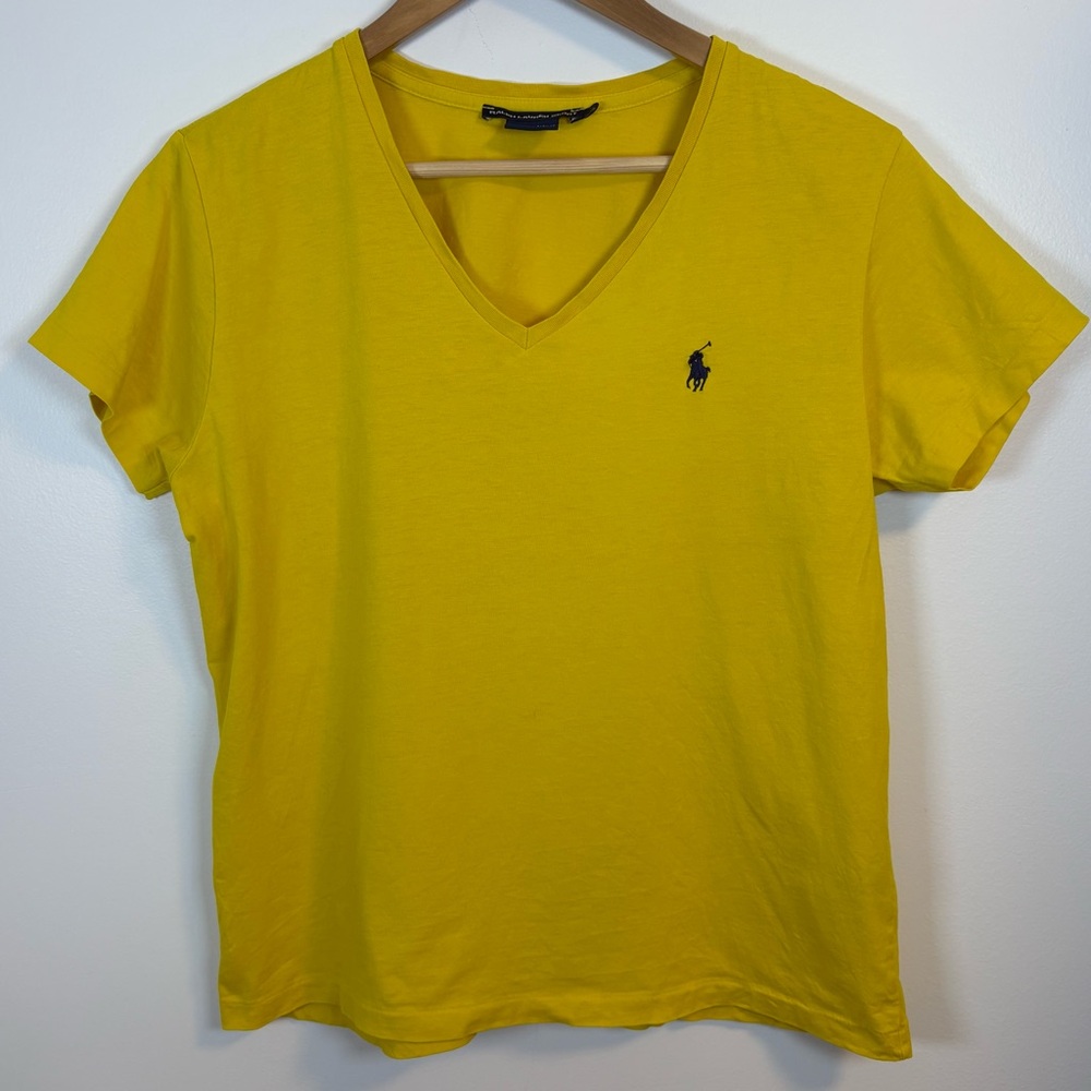 Ralph Lauren Sport Women’s Yellow V-Neck T-Shirt, Size Large, Cotton, Preppy